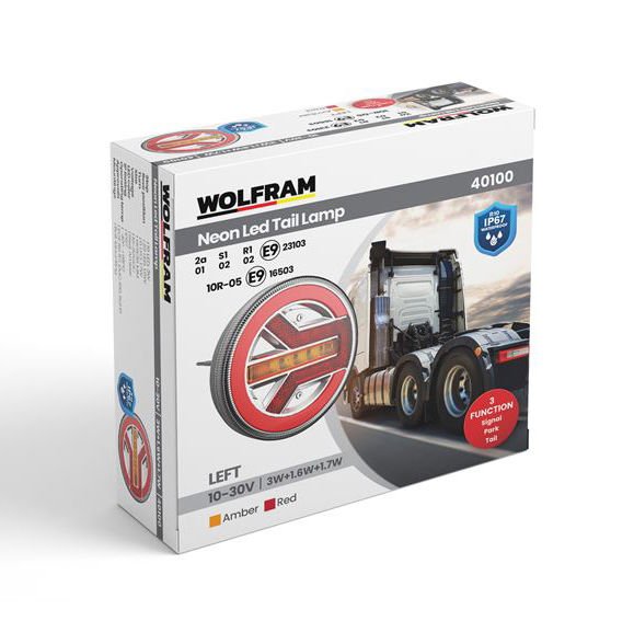 WOLFRAM 40100 10V - 30V STOP LAMBA HAMBURGER NEON L LEDLİ SOL 3 FONKSİYON