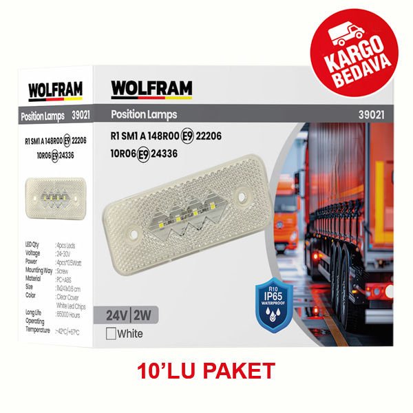 WOLFRAM 39021 24V SIDE MARKER YAN POZİSYON LAMBASI 2W BEYAZ E9-R10 BELGELİ - 10 Adet