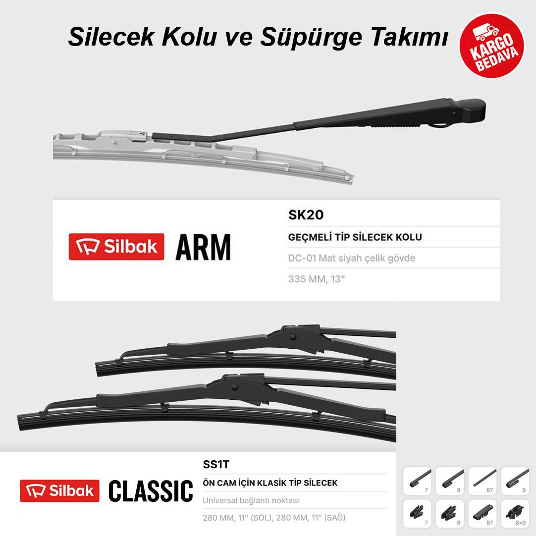 Silgi Kolu Kabin Tipi 335 mm  13 inç - Silgi Süpürgesi 270 mm Takım