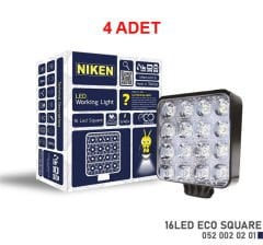 4 ADET NİKEN ECO SERİSİ 16 LED KARE ÇALIŞMA LAMBASI 9-48 V ARASI