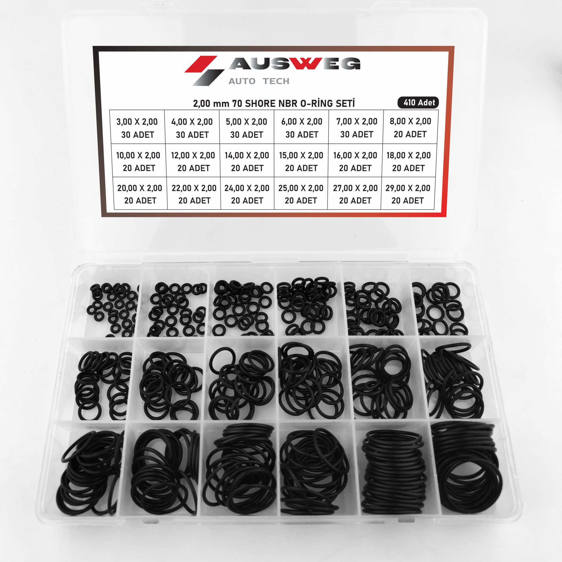 AUSWEG 2 mm 70 Shore NBR O-Ring Seti - 410 Adet