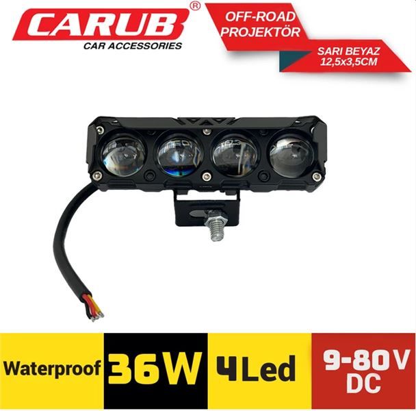 CARUB 3010613 12-80V OFF ROAD PROJEKTÖR BEYAZ SARI 4 LED 36 W 12.5 X 3.5 CM