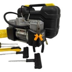 12 VOLT HAVA KOMPRESÖRÜ MİNİ ÇİFT SİLİNDİRLİ PLASTİK ÇANTALI