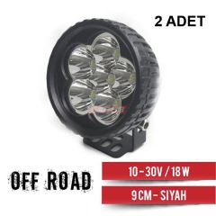2 ADET CARUB 4203231 10-30V OFF ROAD LAMBASI 6 LED 18 W YUVARLAK 9 CM SİYAH