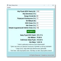Pazaryeri Siteleri - Web Sitesi Ürün Satış Fiyatı, Kar ve Kar Marjı Hesaplama Programı