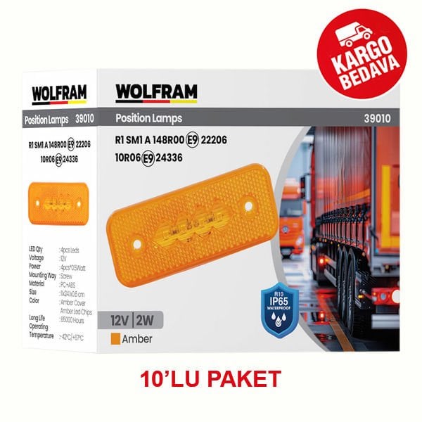 WOLFRAM 39010 12V SIDE MARKER YAN POZİSYON LAMBASI 2W AMBER E9-R10 BELGELİ - 10 Adet