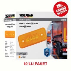 WOLFRAM 39010 12V SIDE MARKER YAN POZİSYON LAMBASI 2W AMBER E9-R10 BELGELİ - 10 Adet