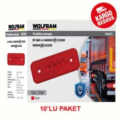 WOLFRAM 39012 12V SIDE MARKER YAN POZİSYON LAMBASI 2W KIRMIZI E9-R10 BELGELİ - 10 Adet