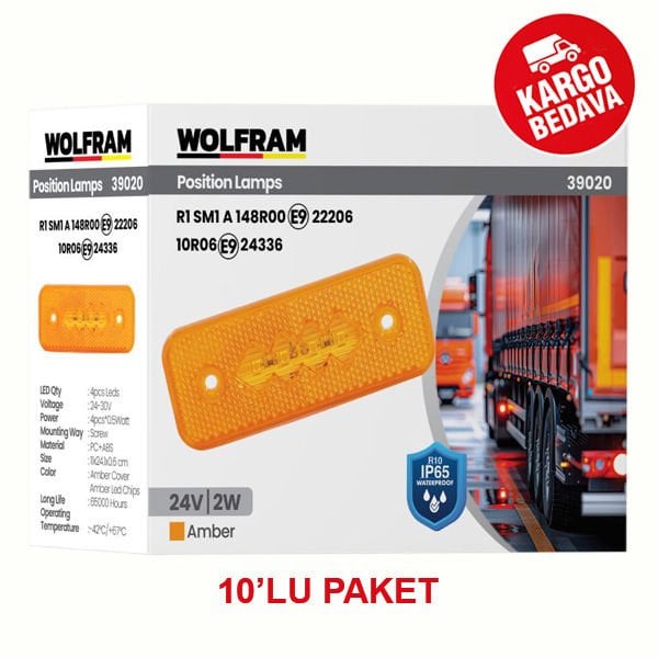 WOLFRAM 39020 24V SIDE MARKER YAN POZİSYON LAMBASI 2W AMBER E9-R10 BELGELİ - 10 Adet
